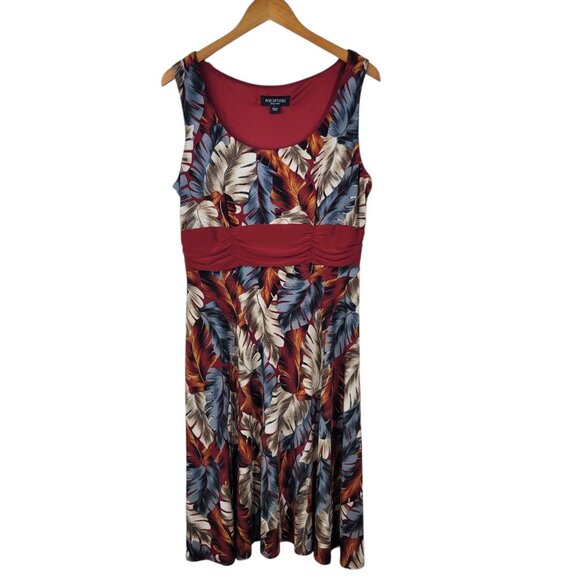 Perceptions Dress Large Party Stretch Ruched Waist Professional Leaf Red grey - Picture 2 of 7